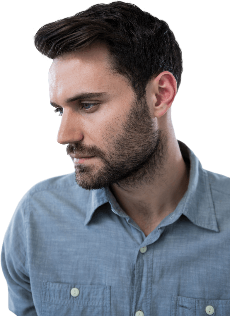 Transparent Image of Thoughtful Man Looking Sideways