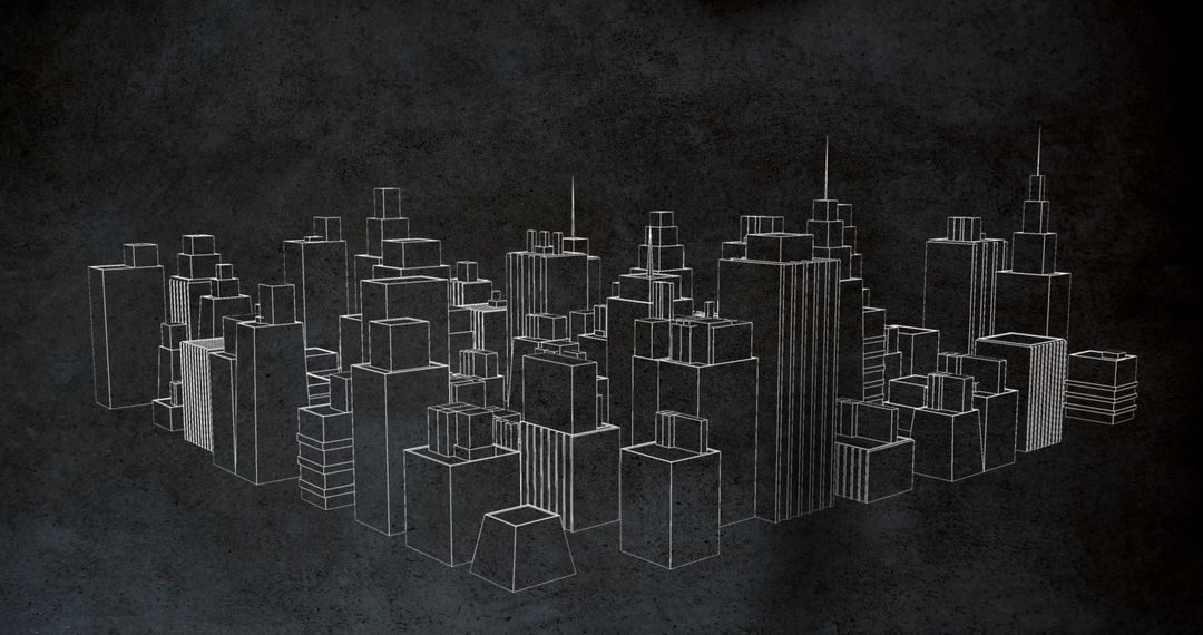 Digital Cityscape Sketch on Chalkboard Background