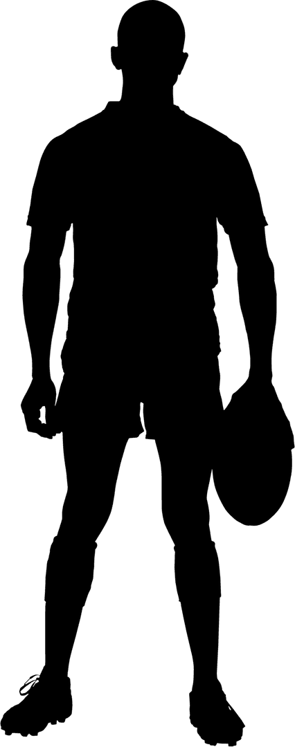 Sportsman Silhouette with Rugby Ball Isolated on Transparent Background