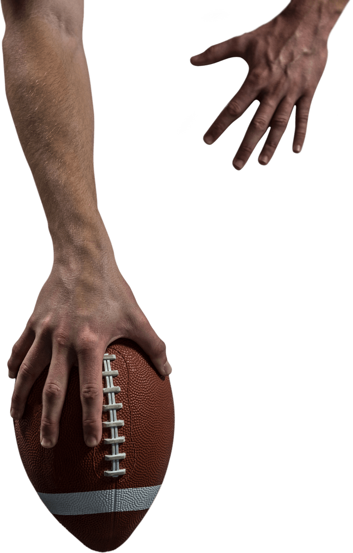 American Football Player Holding Ball with Transparent Background