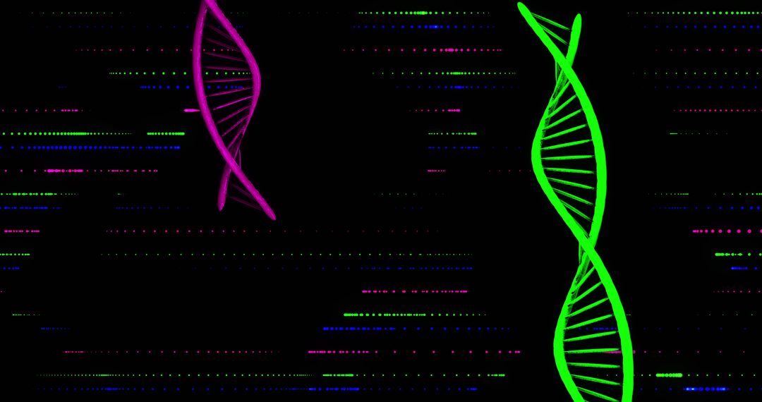 Glowing DNA Strands on Digital Interface Background