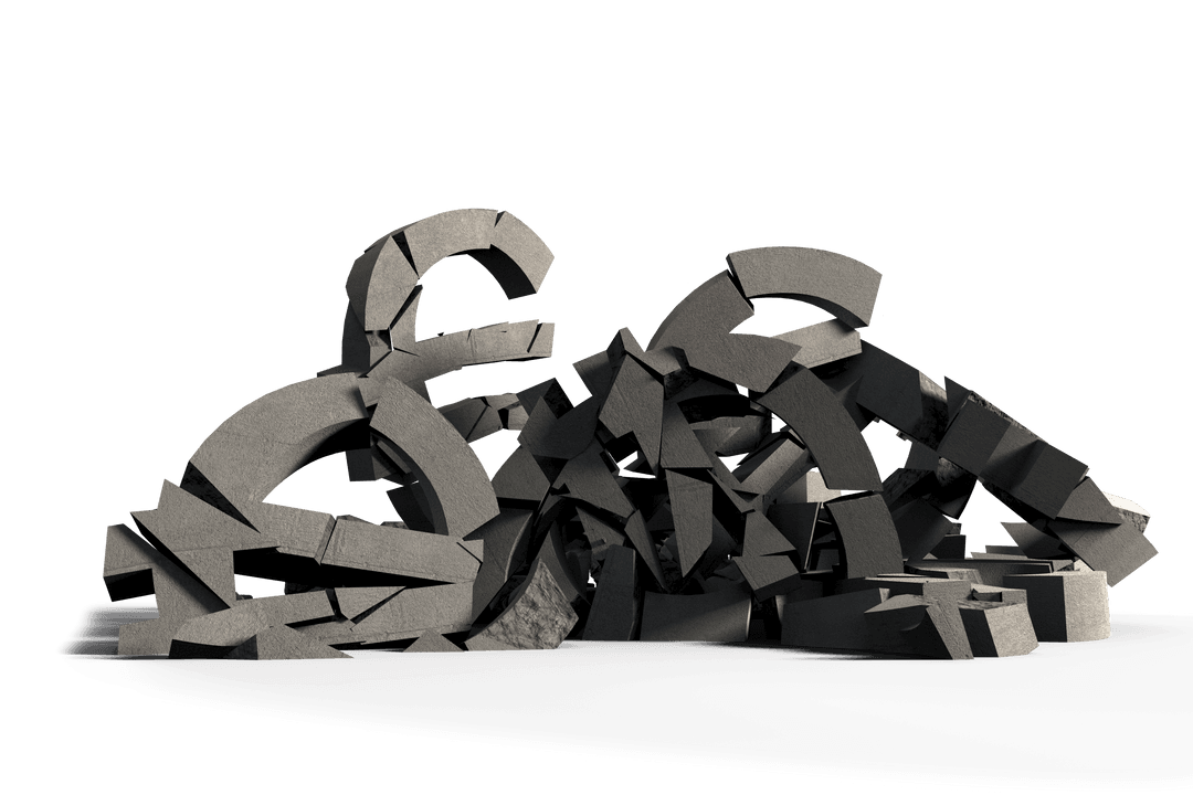 Broken Euro Currency Symbols on Transparent Background