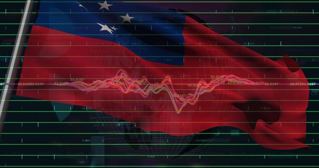 Data Analysis Overlay on Waving Samoa Flag Illustration