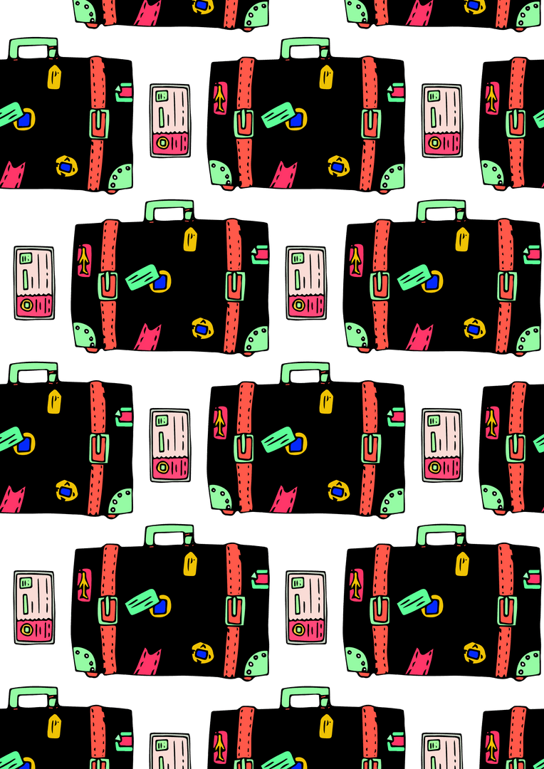 Colorful Pattern Transparent Background Suitcases