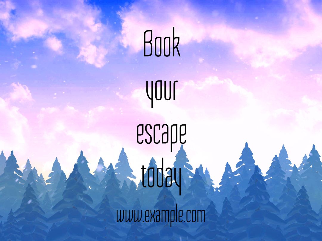 Serene Forest Silhouette Against Pastel Sky with Escape Invitation