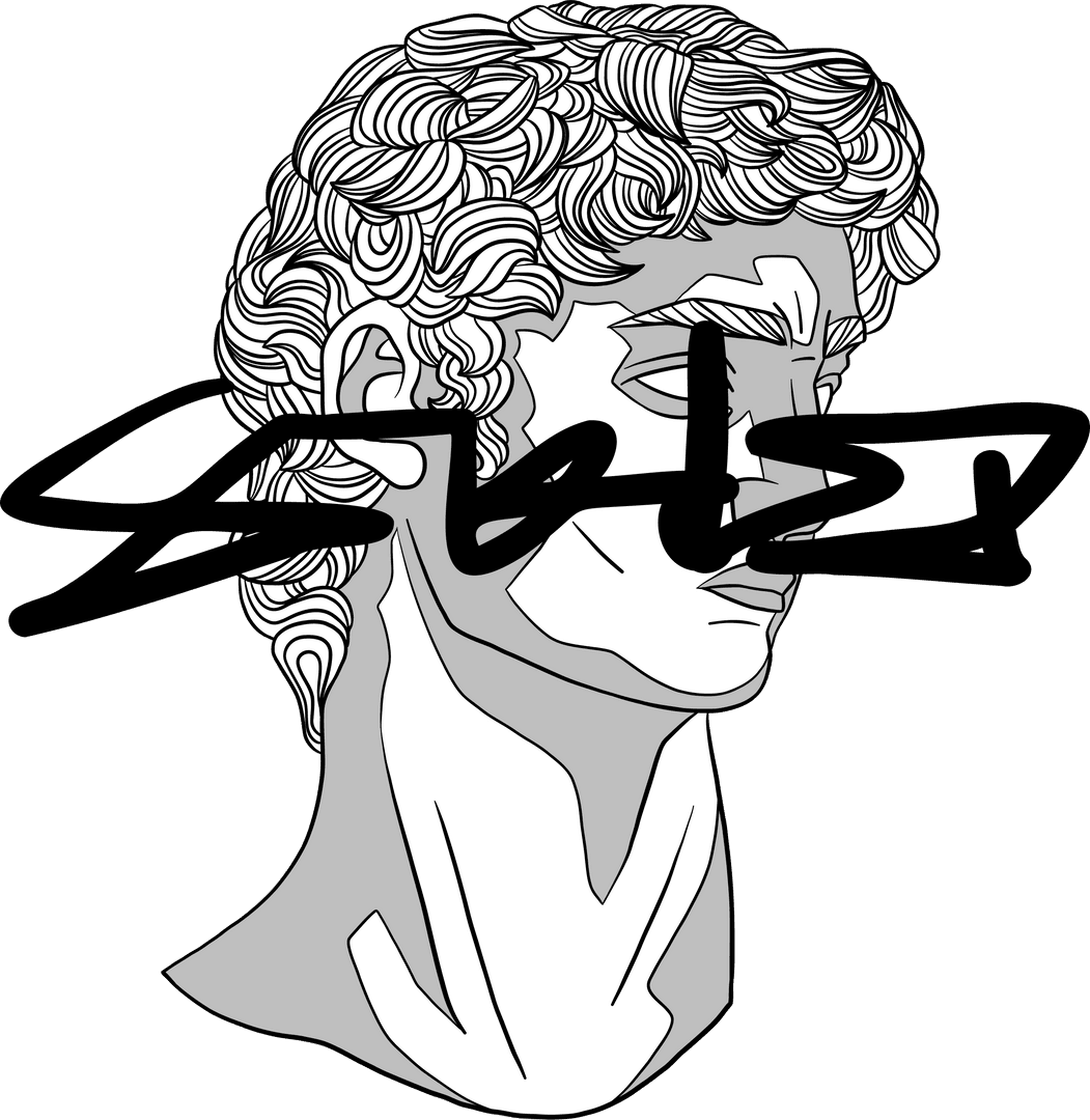 Classical Marble Bust Line Drawing With Scribble Symbol on Transparent Background