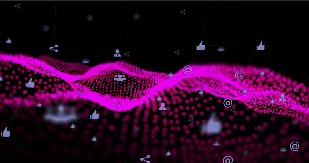 Dynamic Magenta Point Wave with Social Media Network Icons