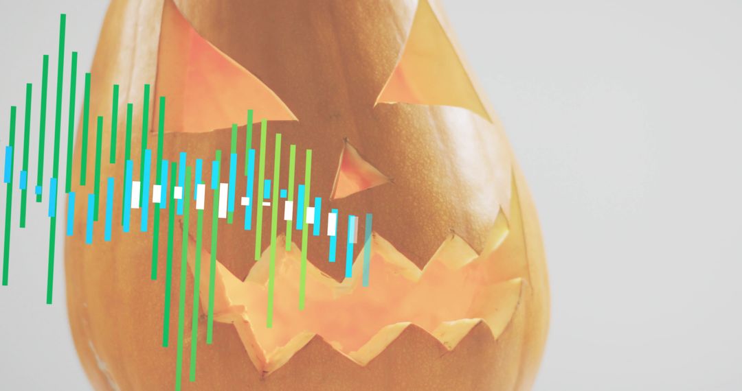 Glowing jack-o'-lantern with colorful equalizer overlay for Halloween minimal design