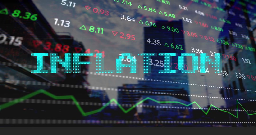 Digital Display of Inflation Over City Background