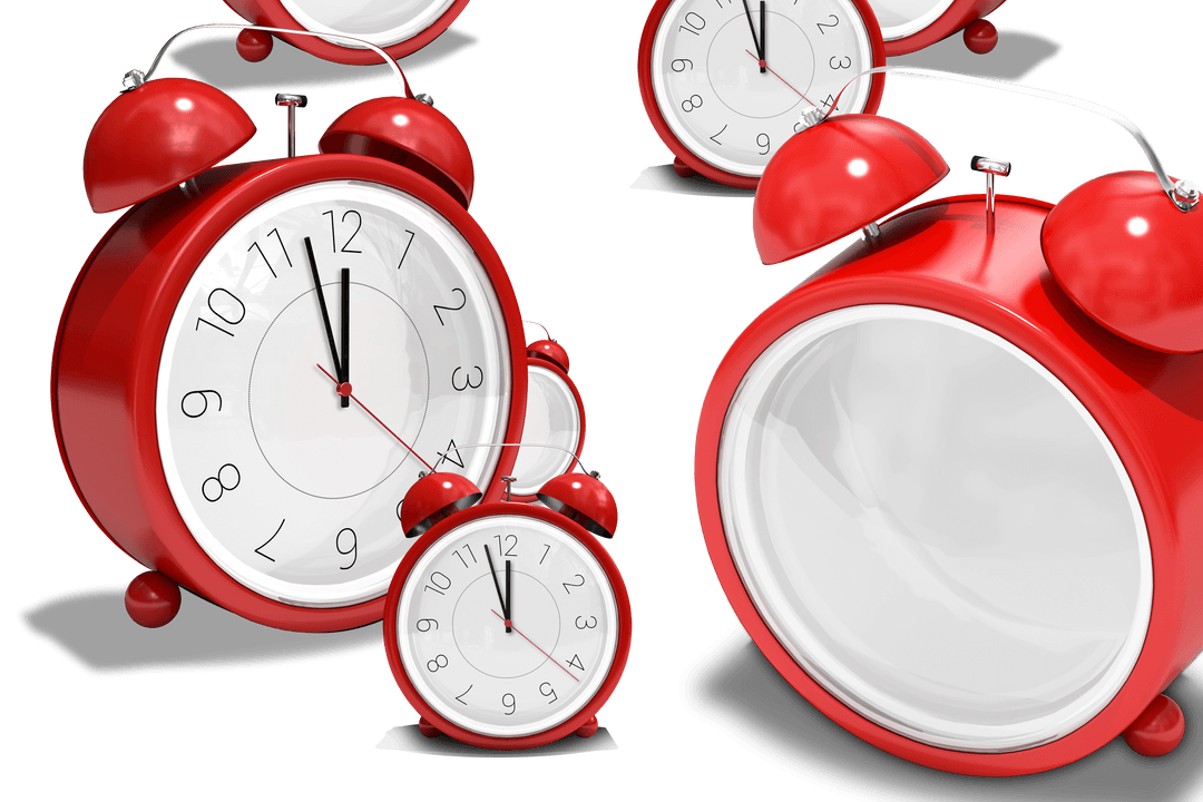 Red Classic Alarm Clocks on Transparent Background Illustration