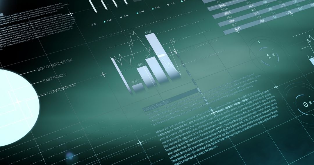 Abstract Digital Data Interface on Green Background