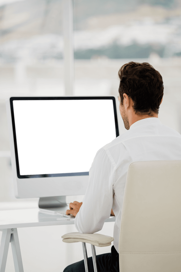 Transparent Office Concept with Businessman Using Computer