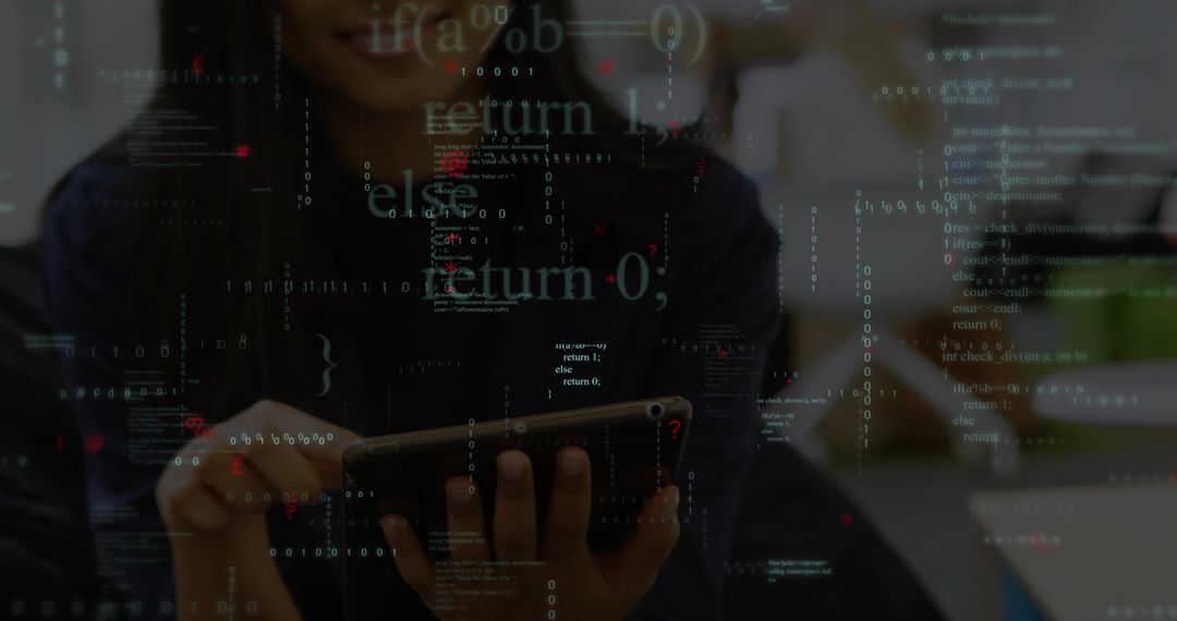Developer Analyzing Code with Tablet in Office
