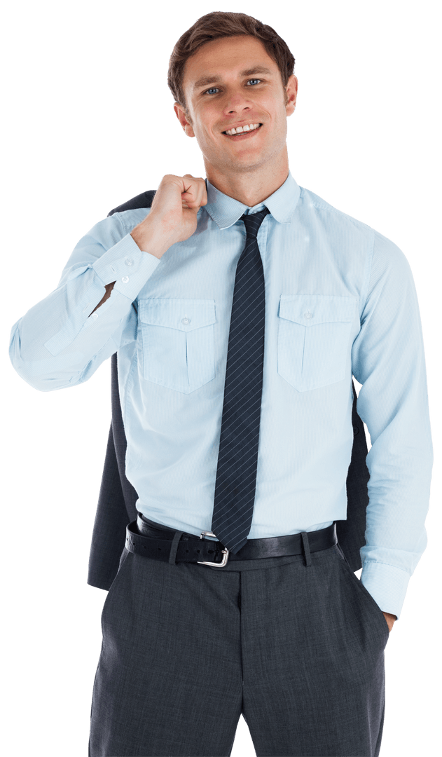 Transparent Background Smiling Businessman Holding Jacket