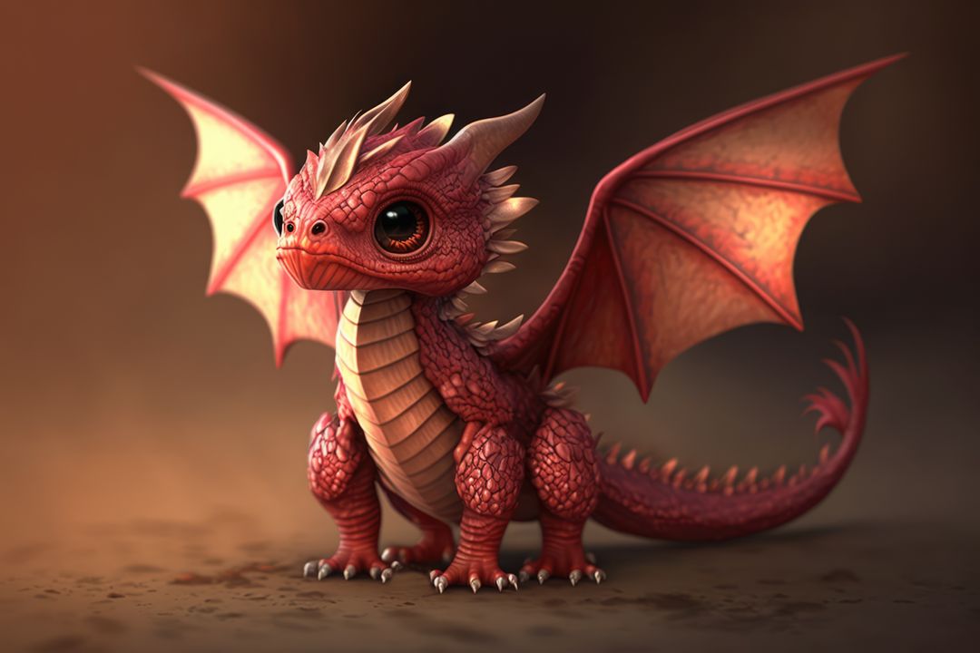 Image of cute red dragon on gray background, using generative ai technology - Free Images, Stock Photos and Pictures on Pikwizard.com