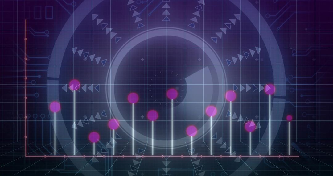 Displaying Futuristic Holographic Data Dashboard with Neon Nodes and Radial Gauge