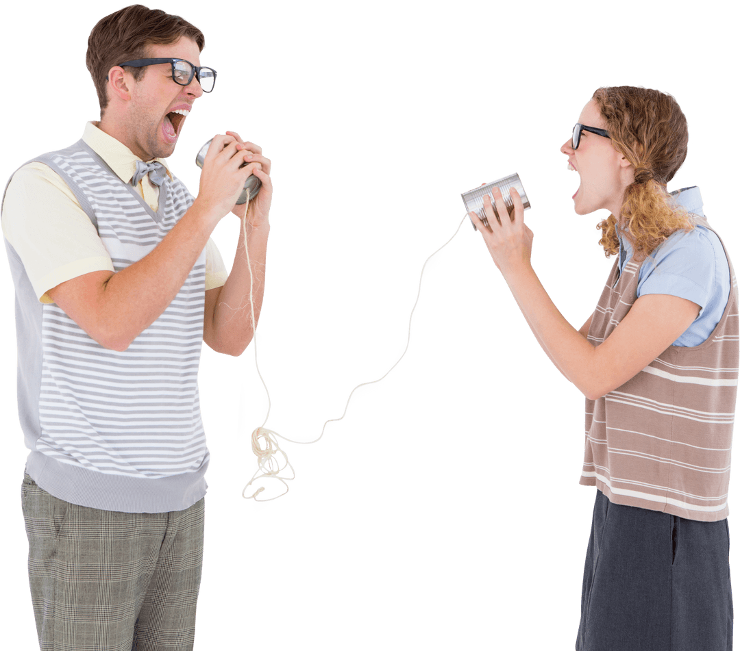 Transparent Couple Talking with Tin Can Phone