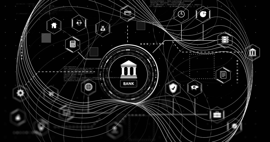Digital Bank Icon with Futuristic Network Connections