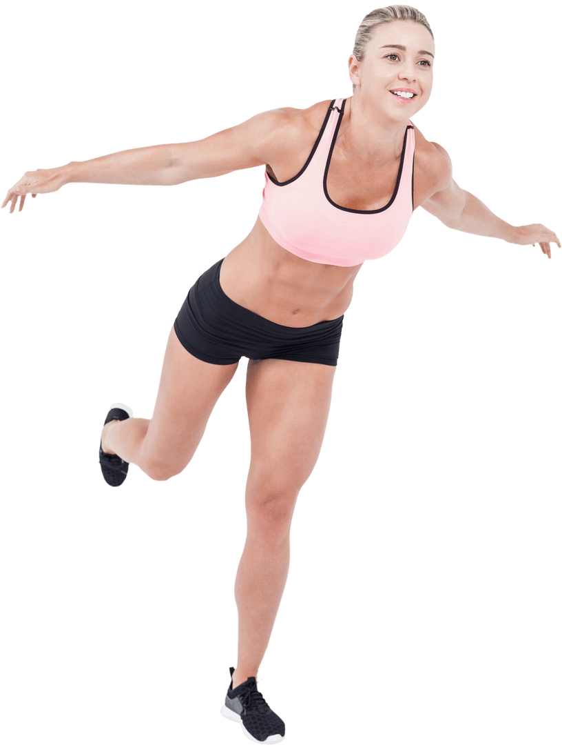 Caucasian Woman Exercising Balancing Pose on Transparent Background