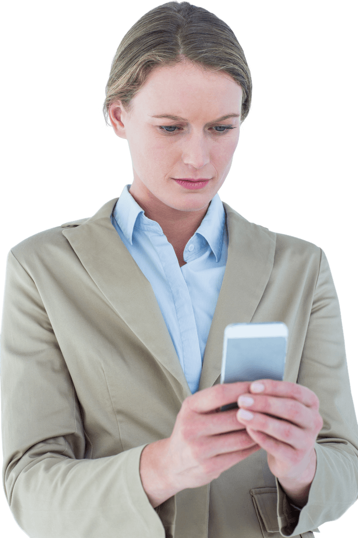 Transparent Businesswoman Consulting Smartphone for Professional Use