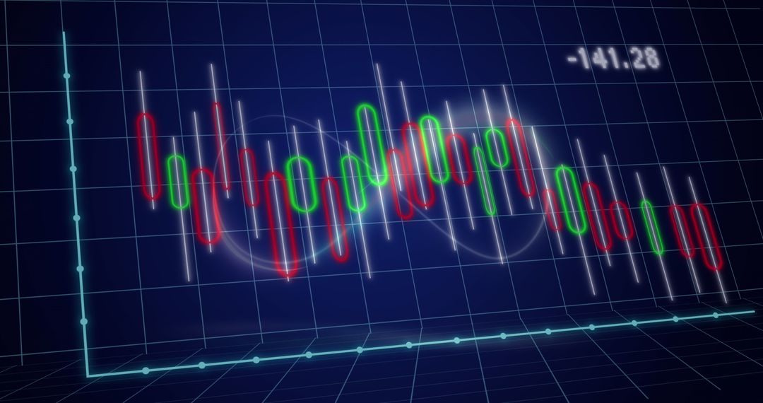 Futuristic Financial Graph with Data Overlays in Blue Holographic Style