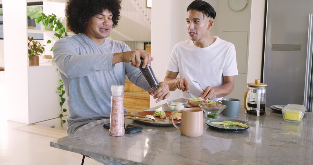 Diverse Friends Preparing Avocado Toast in Modern Kitchen