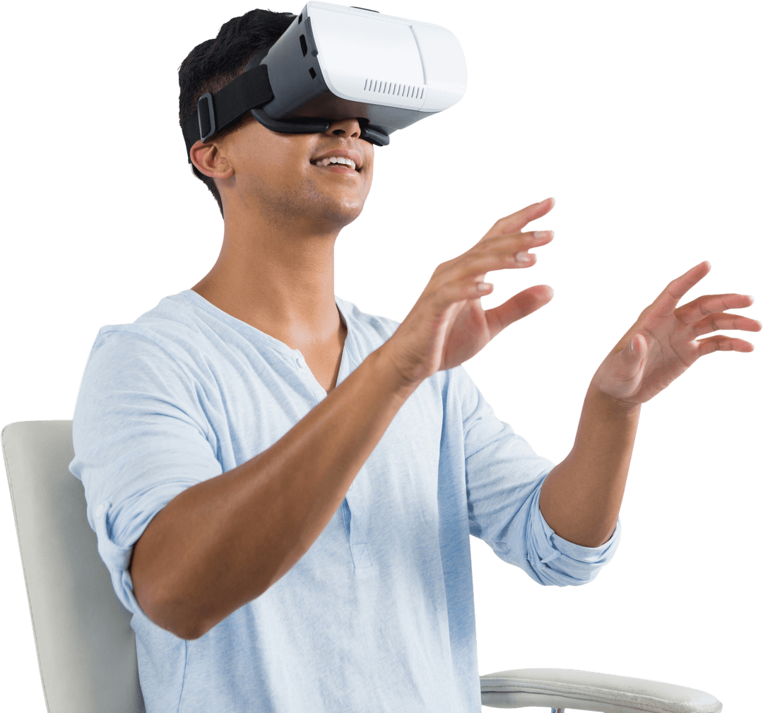 Transparent View: Man Engaged in Virtual Reality Experience