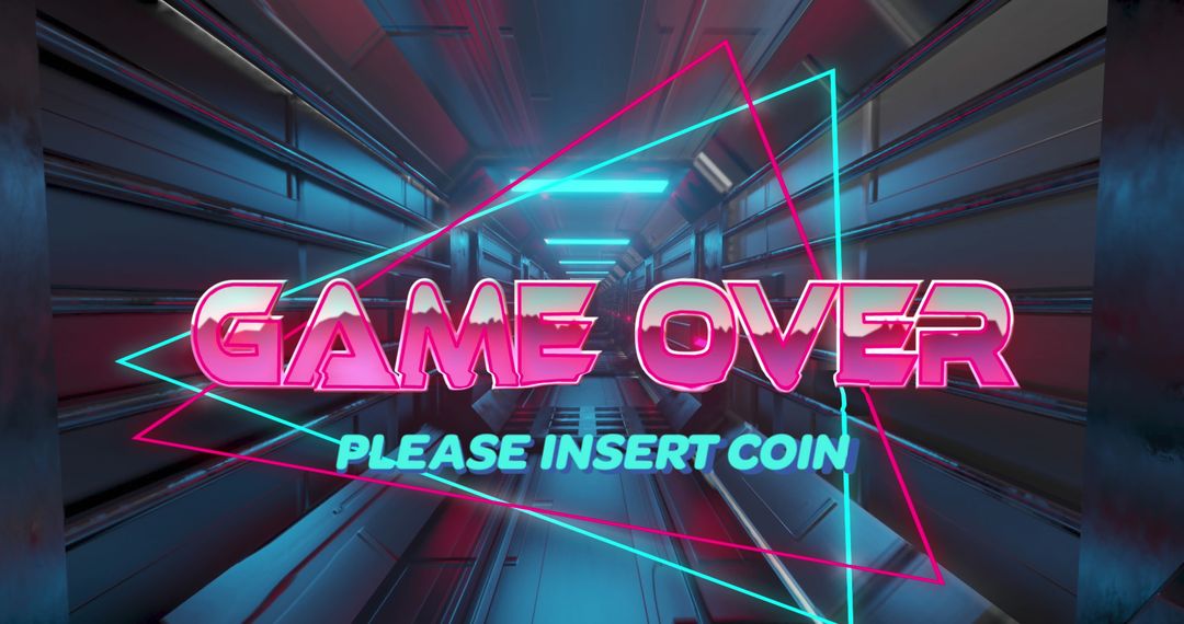 Glowing Game Over Text in Futuristic Digital Tunnel