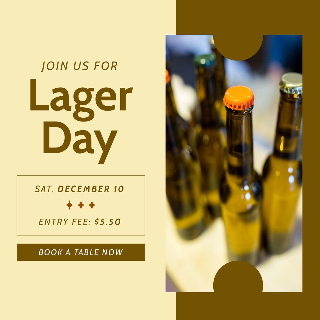 Lager Day Event Invitation with Bottles of Beer on Yellow and Brown Background - Download Free Stock Templates Pikwizard.com