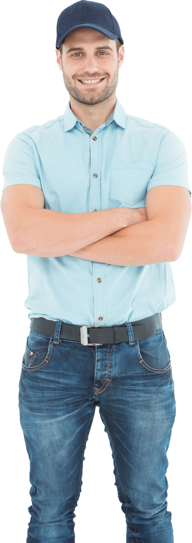 Transparent Image of Smiling Delivery Man in Casual Clothing