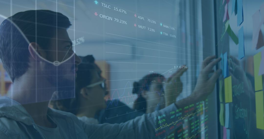 Business Team Collaborating with Financial Data Projected