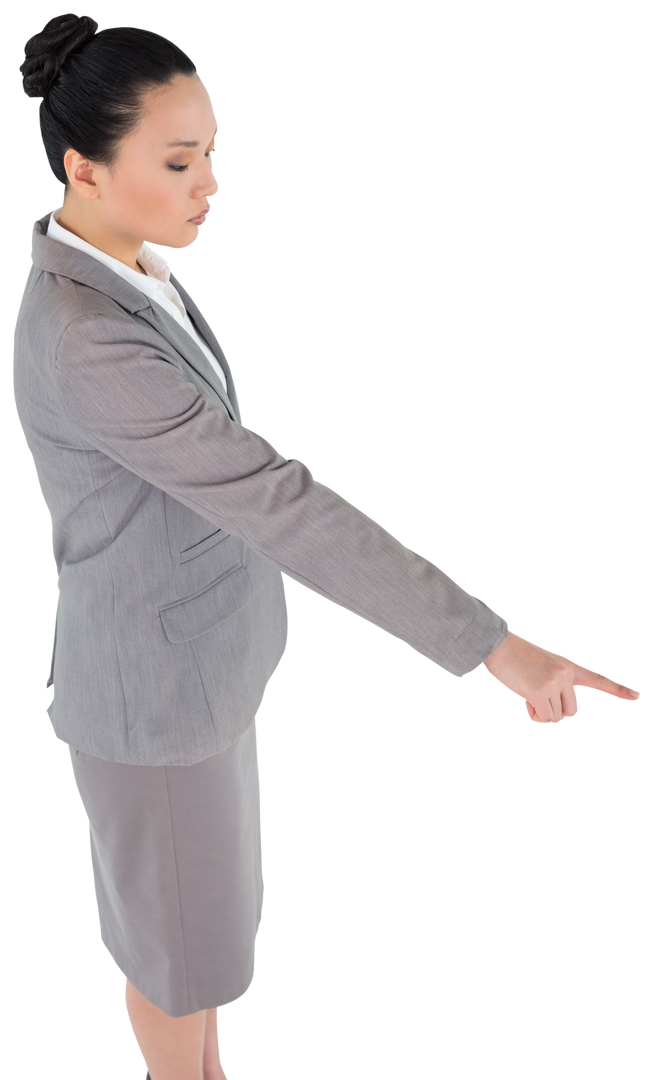 Serious Asian Businesswoman Pointing Finger on Transparent Background - Download Free Stock Images Pikwizard.com