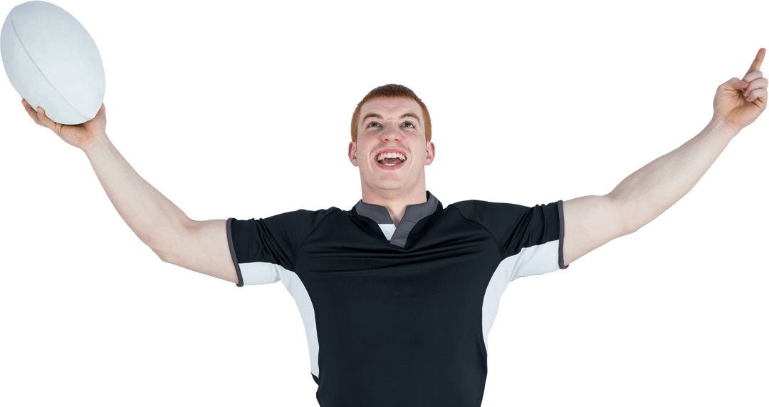Triumphant Rugby Player Celebrating Victory Transparent Background