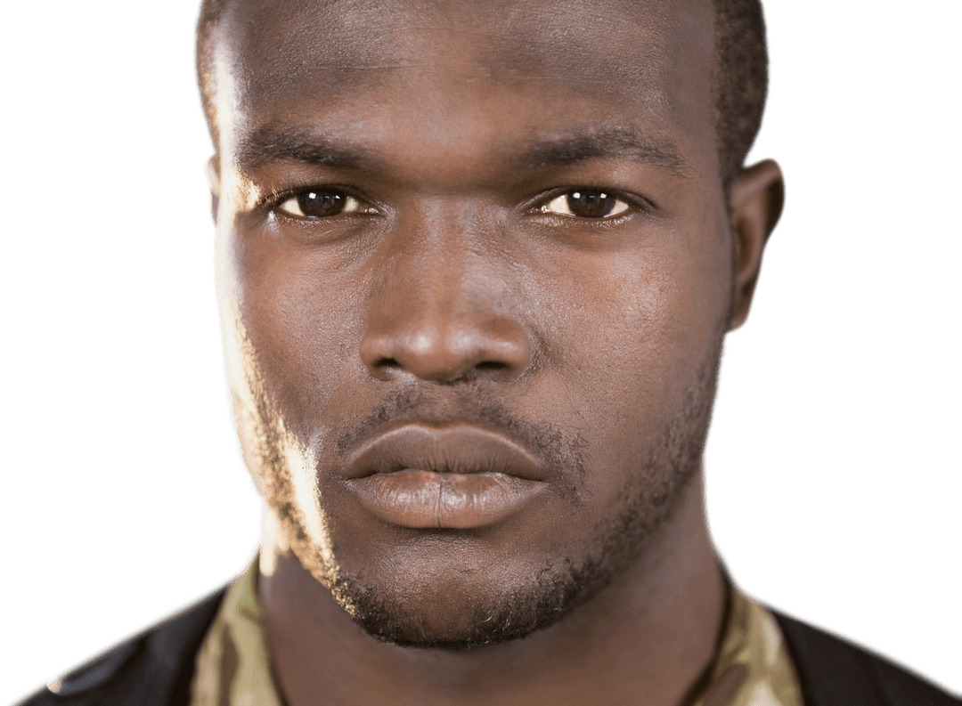 Transparent Portrait of Confident Soldier with Steely Gaze