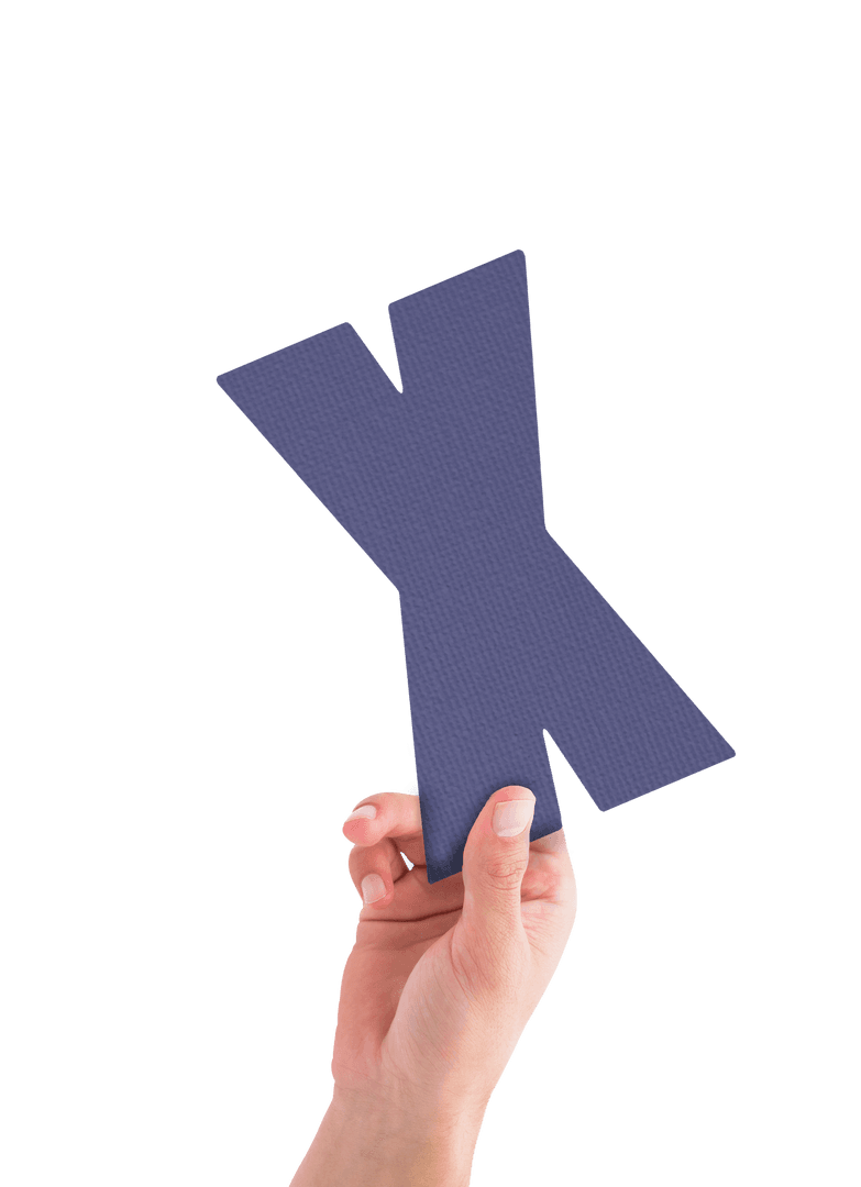 Hand Holding Blue X Sign on Transparent Background