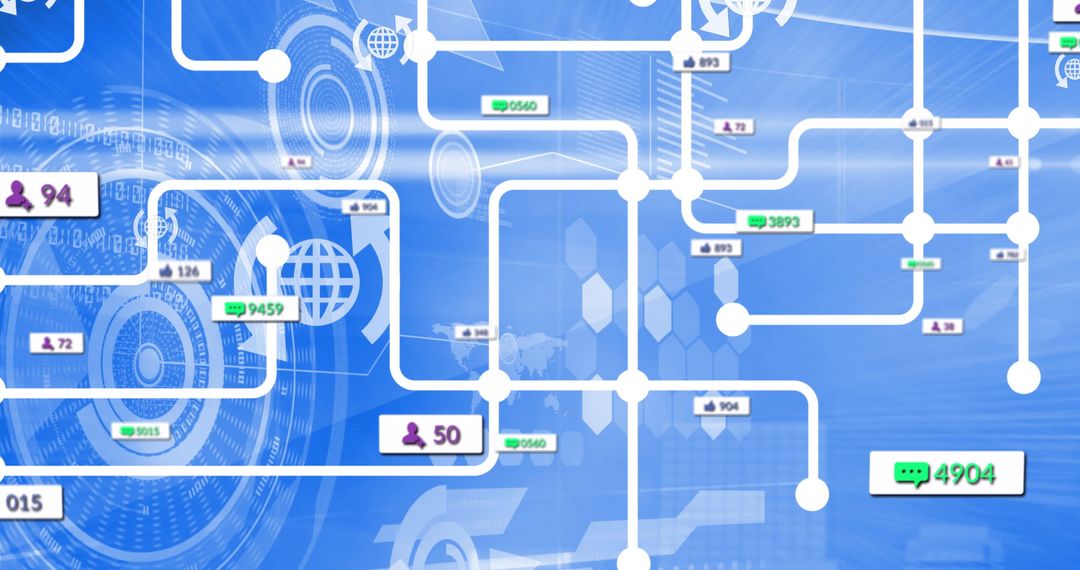 Digital Data Flow Network with Social Media Icons on Blue