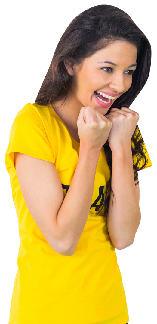 Excited Woman Celebrating in Yellow Brazil T-Shirt Transparent Background - Download Free Stock Images Pikwizard.com