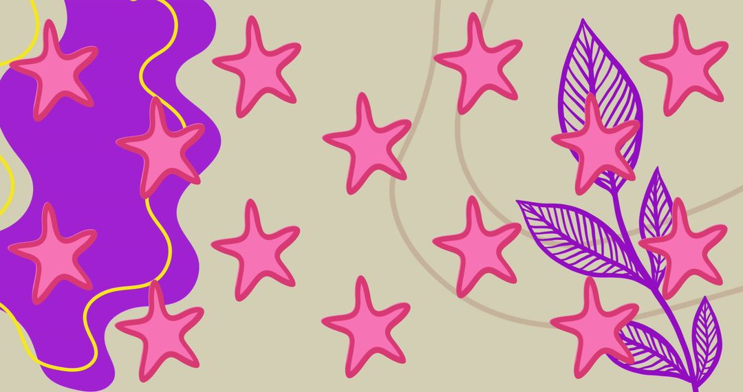 Whimsical Star and Leaf Pattern on Yellow Background