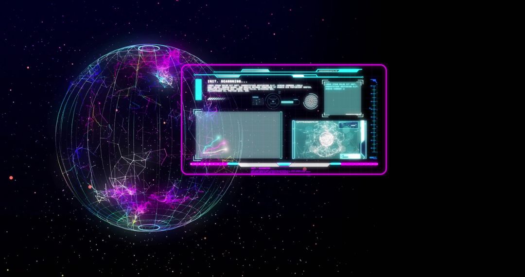 Digital Interface with Data Screens and Globe Visualization