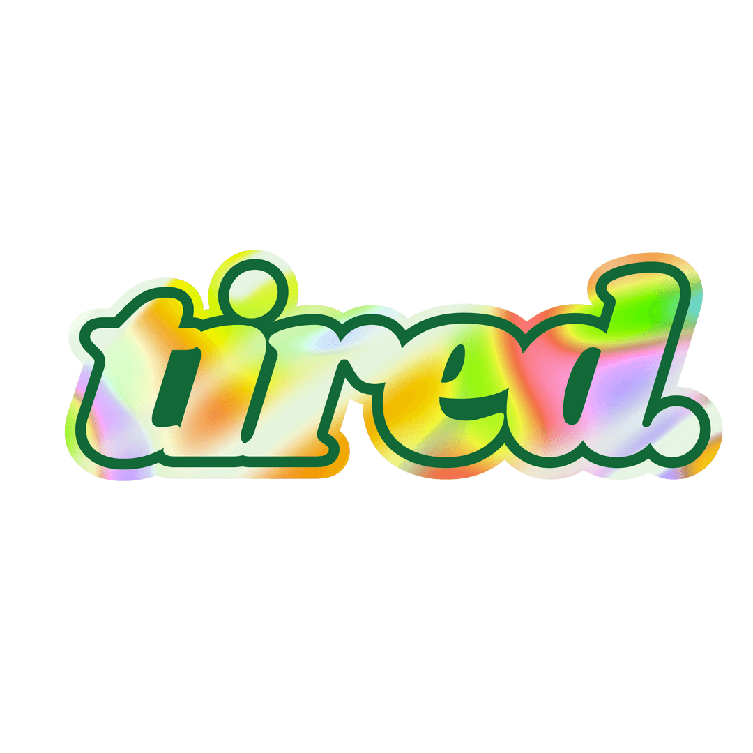 Vibrant Gradient Typography 'Tired' on Transparent Background