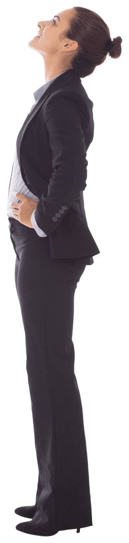Happy Caucasian Businesswoman Looking Up Transparent Background