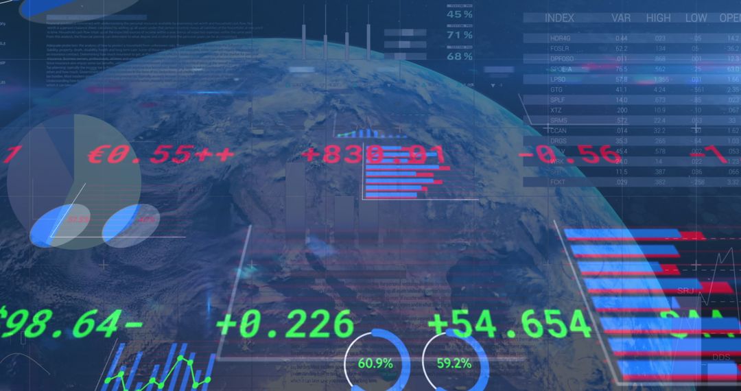 Digital Financial Data Visualization Over Planet Earth