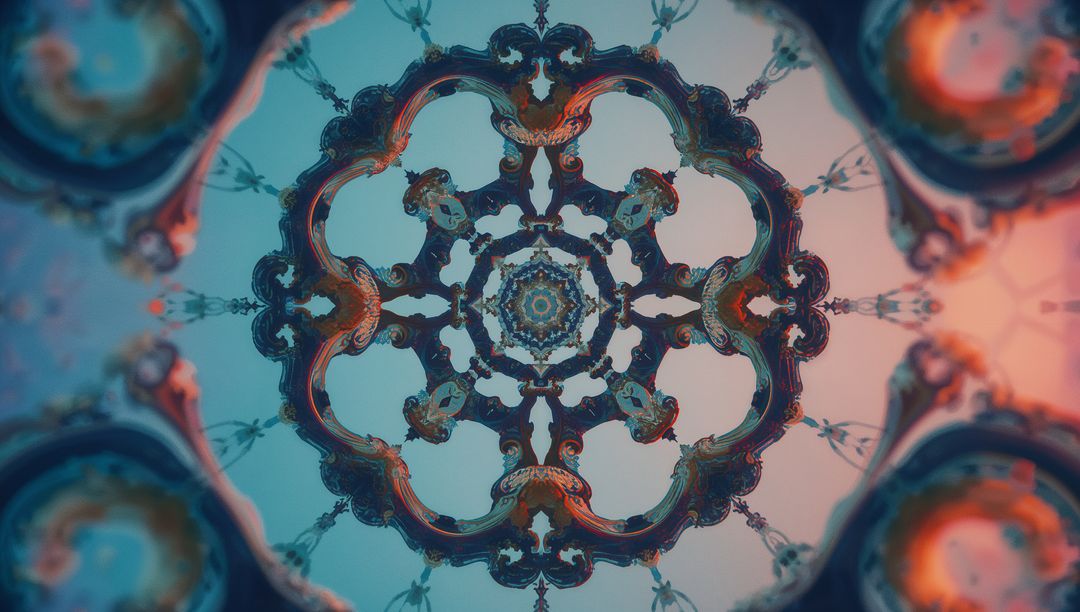 Intricate Fractal Symmetry in Teal and Orange AI-Generated Art