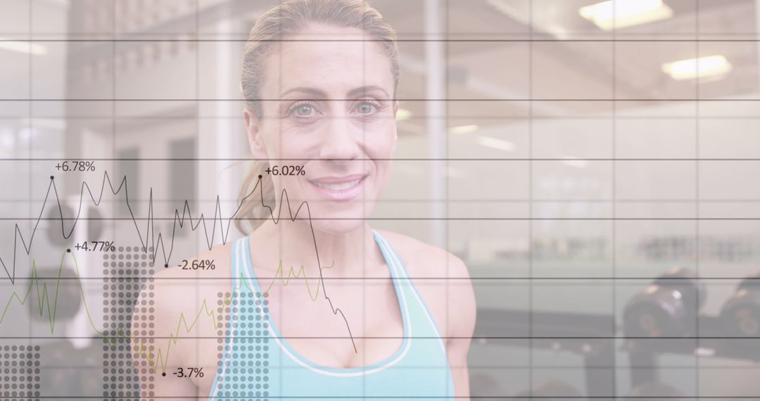 Caucasian Woman in Gym with Overlay of Data Analytics