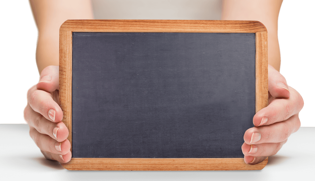 Hands Holding Blackboard Isolated on Transparent Background