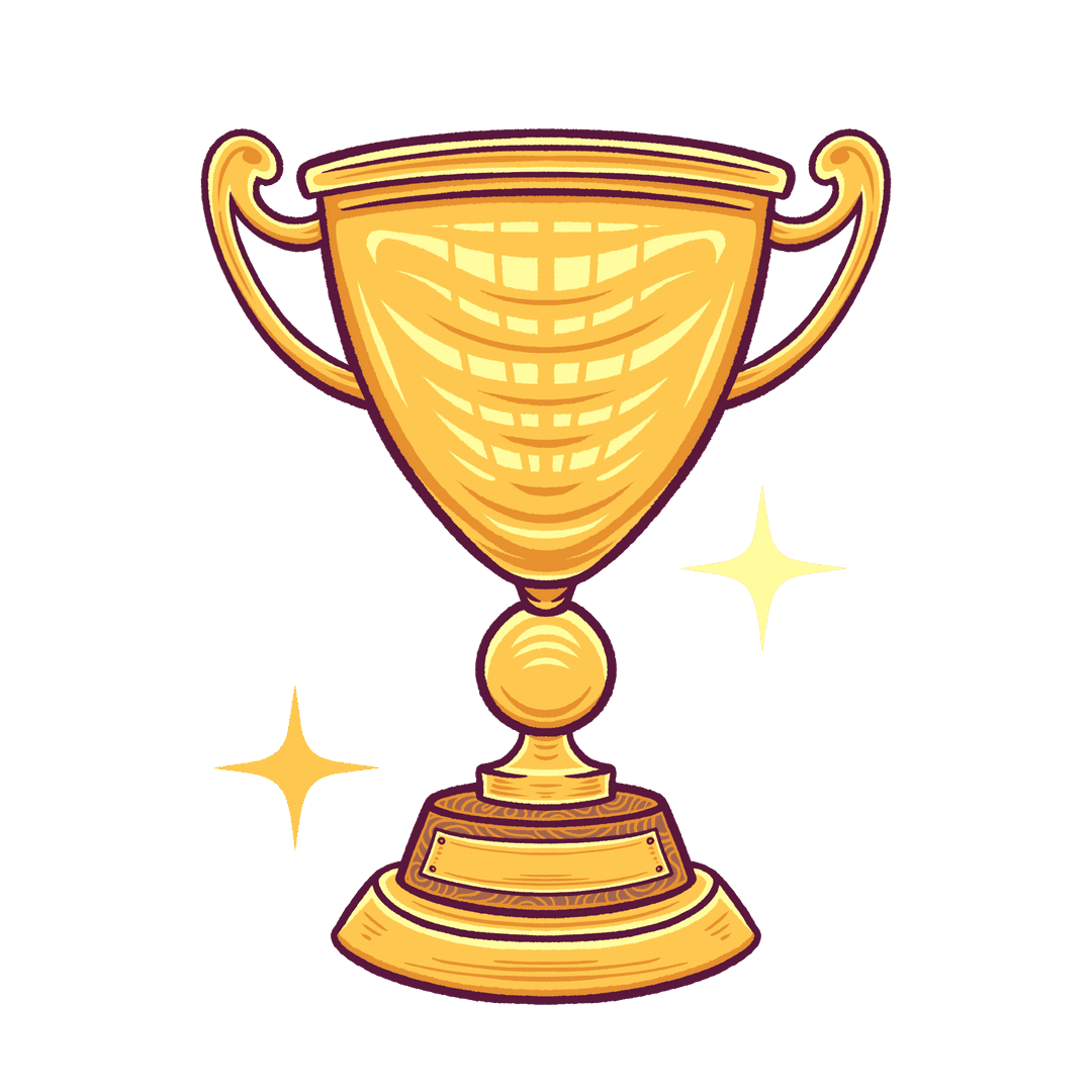 Shining Golden Trophy Cup with Stars on Transparent Background Cartoon Style