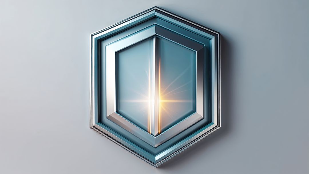 Futuristic Hexagonal Emblem with Radiant Geometric Light