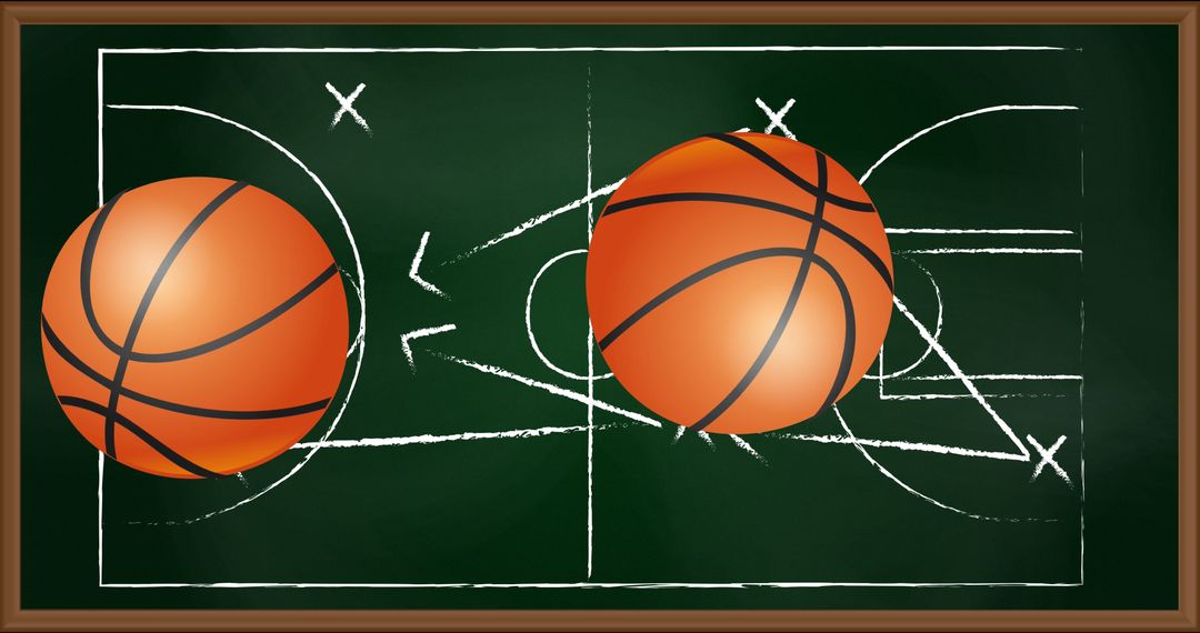 Basketballs Strategically Placed Over Chalkboard Game Plan