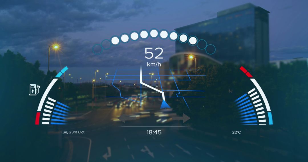 Futuristic Digital Dashboard Overlay on City Traffic