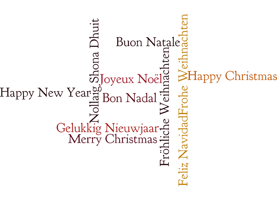 Christmas Greetings in Multiple Languages on Transparent Background